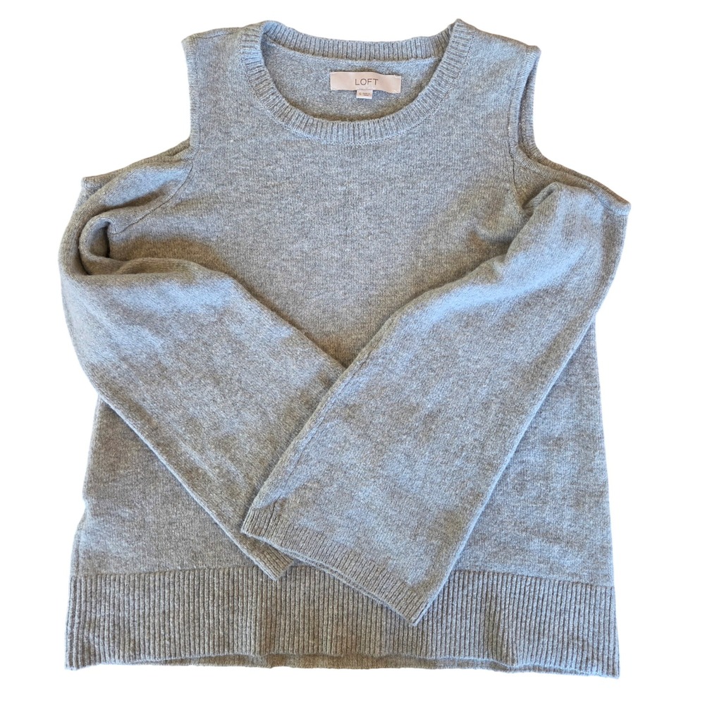 LOFT Merino Wool Blend Cold Shoulder Bell Sleeve Sweater Sz S Quiet Luxury Fall